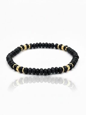 Blue Sandstone Beaded Bracelet with Gold Accents